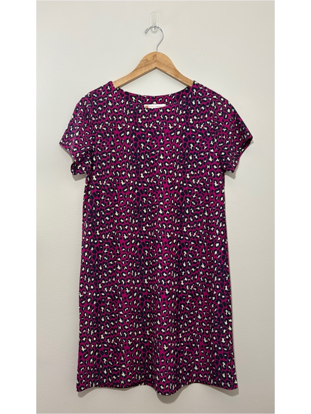 Jude Connally “Ella” magenta/navy cheetah print shift dress (medium)